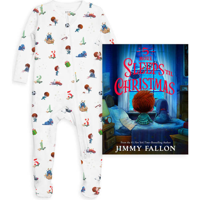 The Organic 5 More Sleeps Til Christmas Zipper Footie And Book Gift Set, White - Onesies - 1