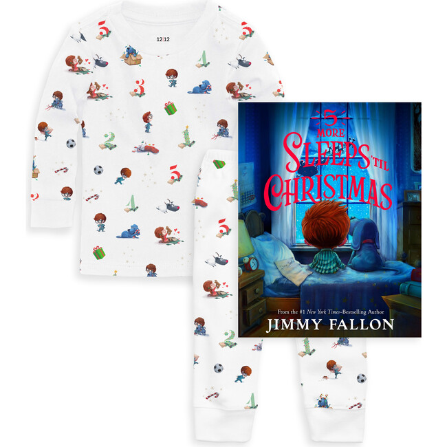 The Organic 5 More Sleeps Til Christmas Long Sleeve Pajama And Book Gift Set, White - Pajamas - 1