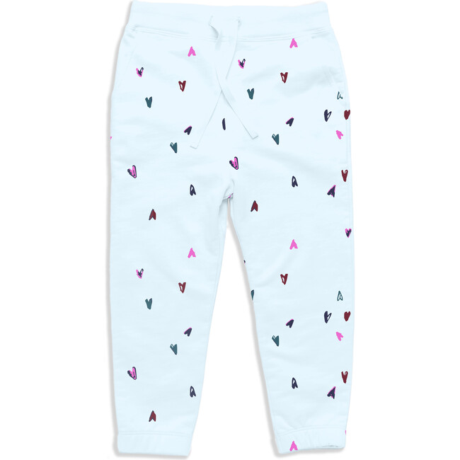 The Organic Jeweled Hearts Printed Sweatpant, Ice Blue