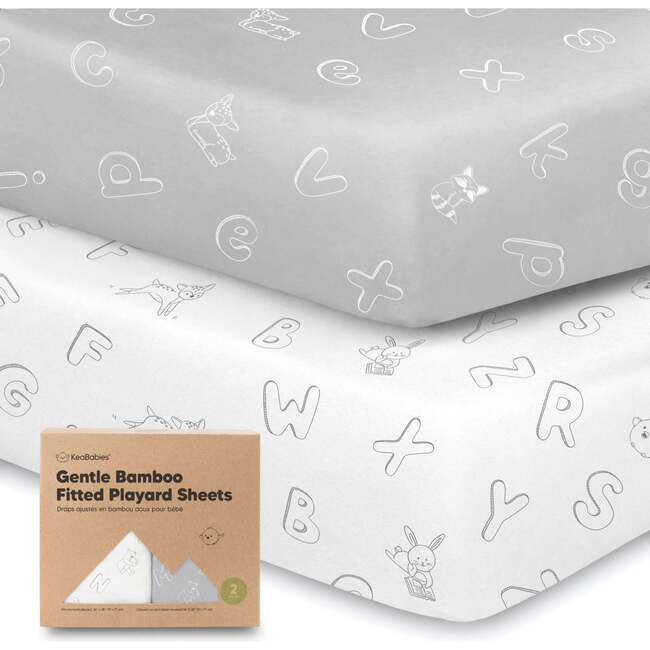 Gentle Bamboo Fitted Mini Crib Sheets, ABC Land