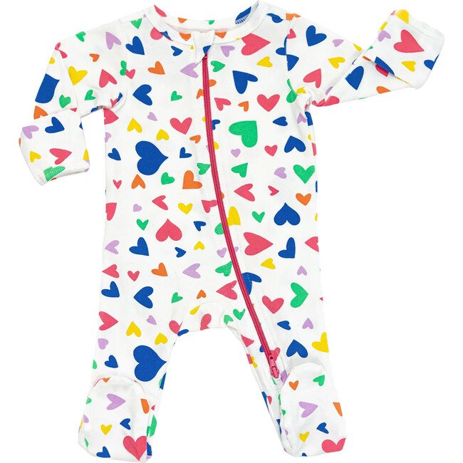 Footed Onesie, Pink and Blue, Colorful Hearts - Onesies - 1