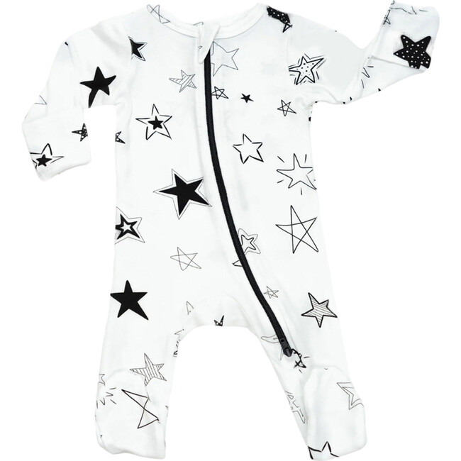 Footed Onesie, Black and White, Stars