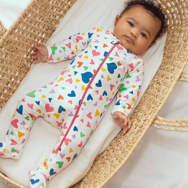 Footed Onesie, Pink and Blue, Colorful Hearts - Onesies - 2