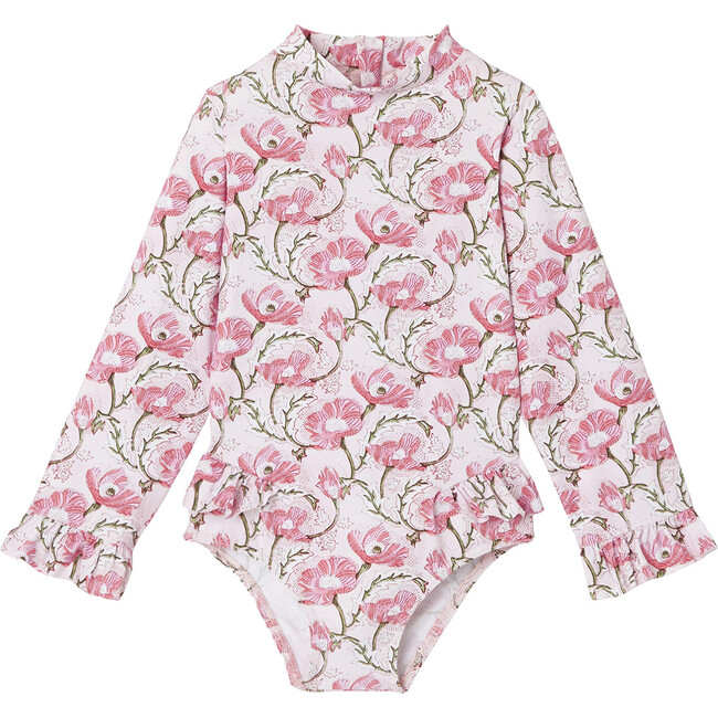 India Floral Print Sustainable Fiber Long Sleeve One Piece, Pink