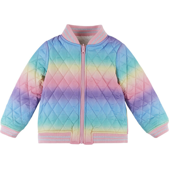 Rainbow Quilted Reversible Bomber Jacket, Pink