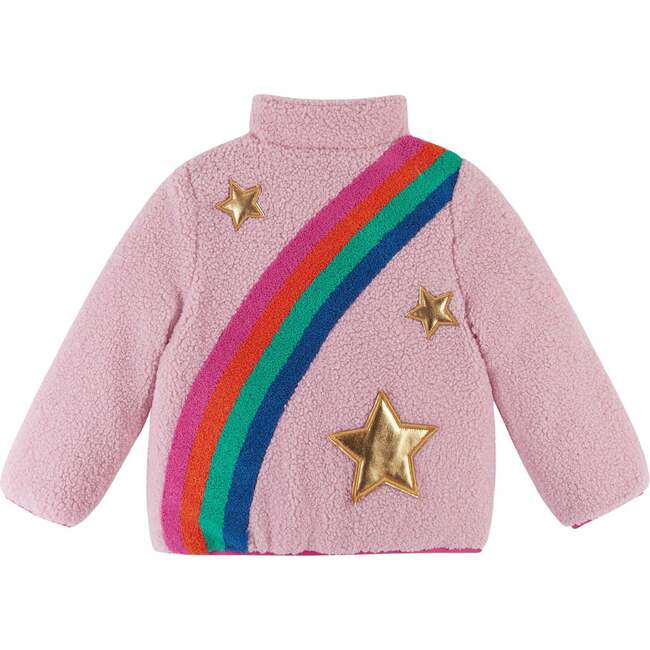 Rainbow Star Reversible Sherpa Bomber Jacket, Pink - Coats - 2