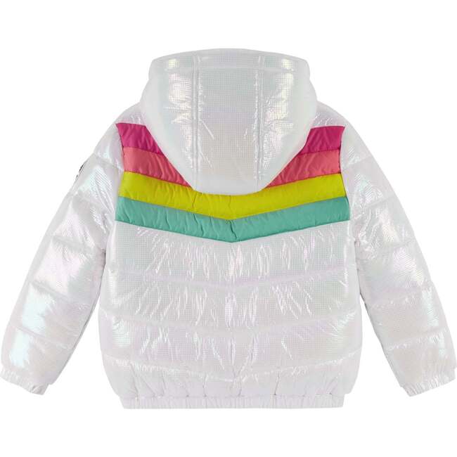 Chevron Full Sleeve Puffer Jacket, Metallic White And Multicolors - Coats - 2