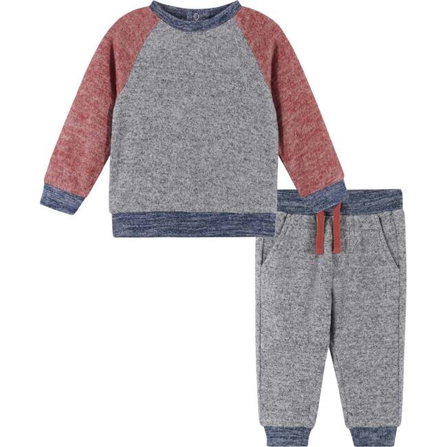 Raglan Sleeved Hacci Sweater Set, Grey