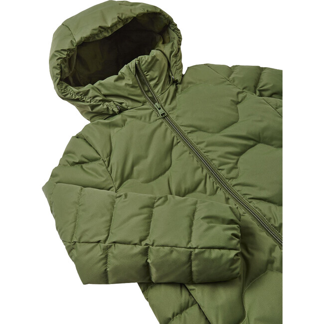 Loimaa Two-Way Zipper Down Jacket With Detachable Hood, Khaki Green - Jackets - 4