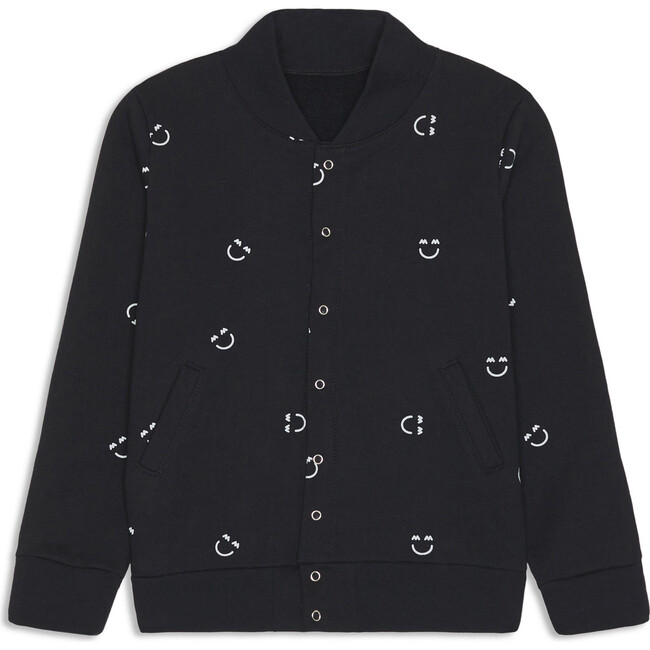 The Classic Bomber Long Sleeve Jacket With Smile All Over Print, Black
