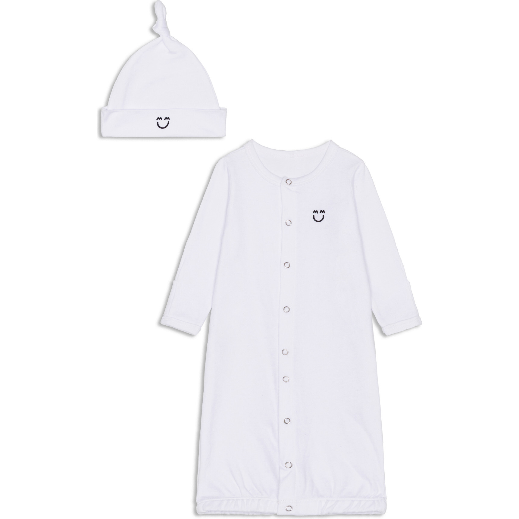 Convertible Gown With Beanie, White - Onesies - 1