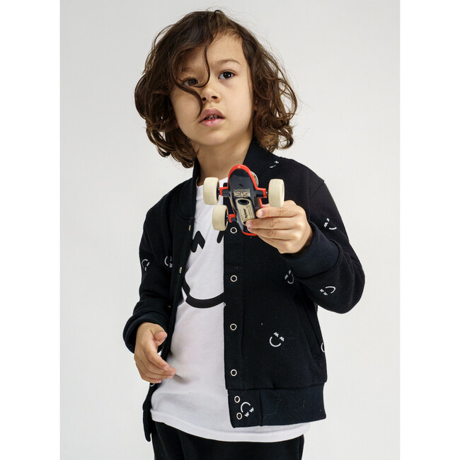 The Classic Bomber Long Sleeve Jacket With Smile All Over Print, Black - Jackets - 2