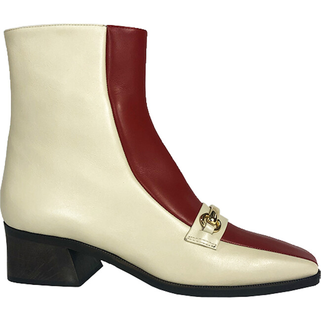 Women's Bi-Tone Square Toe Welt Sole Boot, Cream And Red