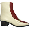 Women's Bi-Tone Square Toe Welt Sole Boot, Cream And Red - Boots - 1 - thumbnail
