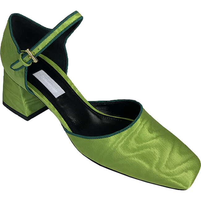 Women's Square Toe Mary Janes With Block Heel, Lime - Mary Janes - 1