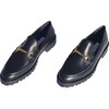 Women's Lug Sole Loafer With Brass Bar, Black - Loafers - 3