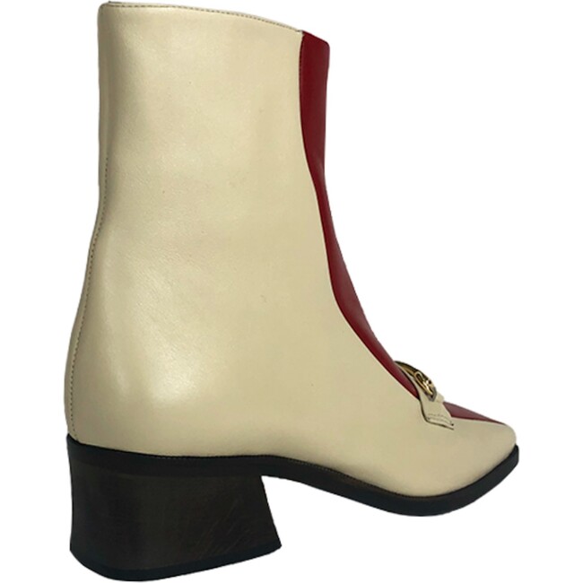 Women's Bi-Tone Square Toe Welt Sole Boot, Cream And Red - Boots - 3