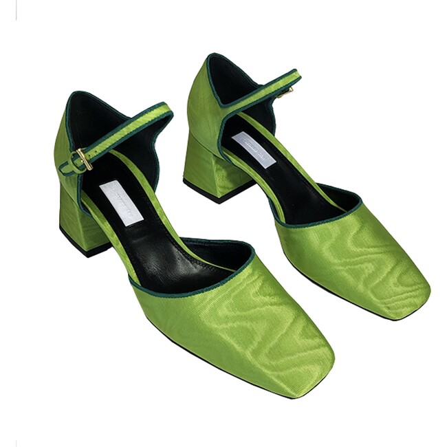 Women's Square Toe Mary Janes With Block Heel, Lime - Mary Janes - 5