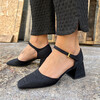 Women's Square Toe Mary Janes With Block Heel, Black - Mary Janes - 6