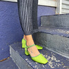 Women's Square Toe Mary Janes With Block Heel, Lime - Mary Janes - 7