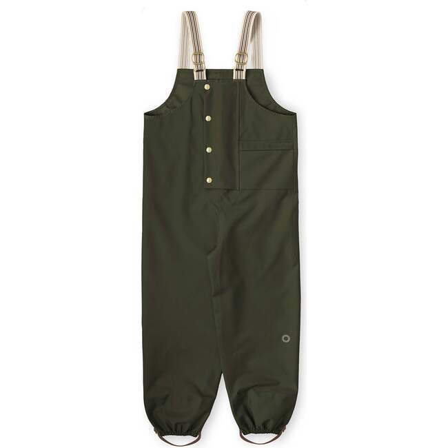 Dungarees With Storm Flap Front Pocket And Striped Suspenders, Pine - Overalls - 1