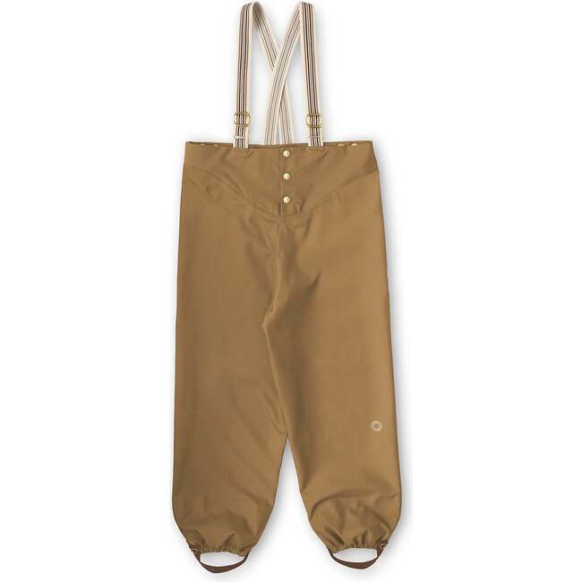 Rain Pants With Brass Snap And Striped Suspenders, Dune - Rain Pants - 1