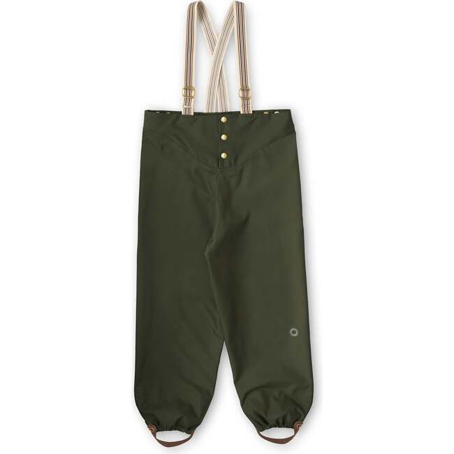 Rain Pants With Brass Snap And Striped Suspenders, Pine - Rain Pants - 1