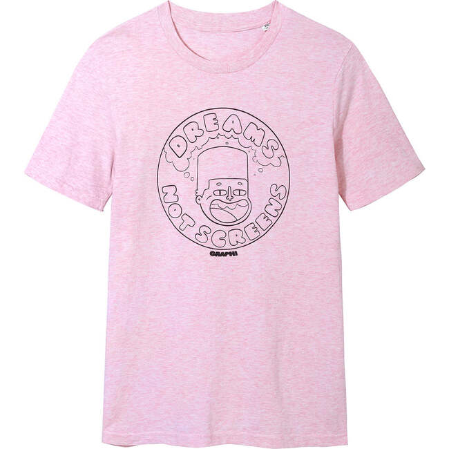 Dree Dreams Not Screens Graphic Tee, Pink Marl And Black