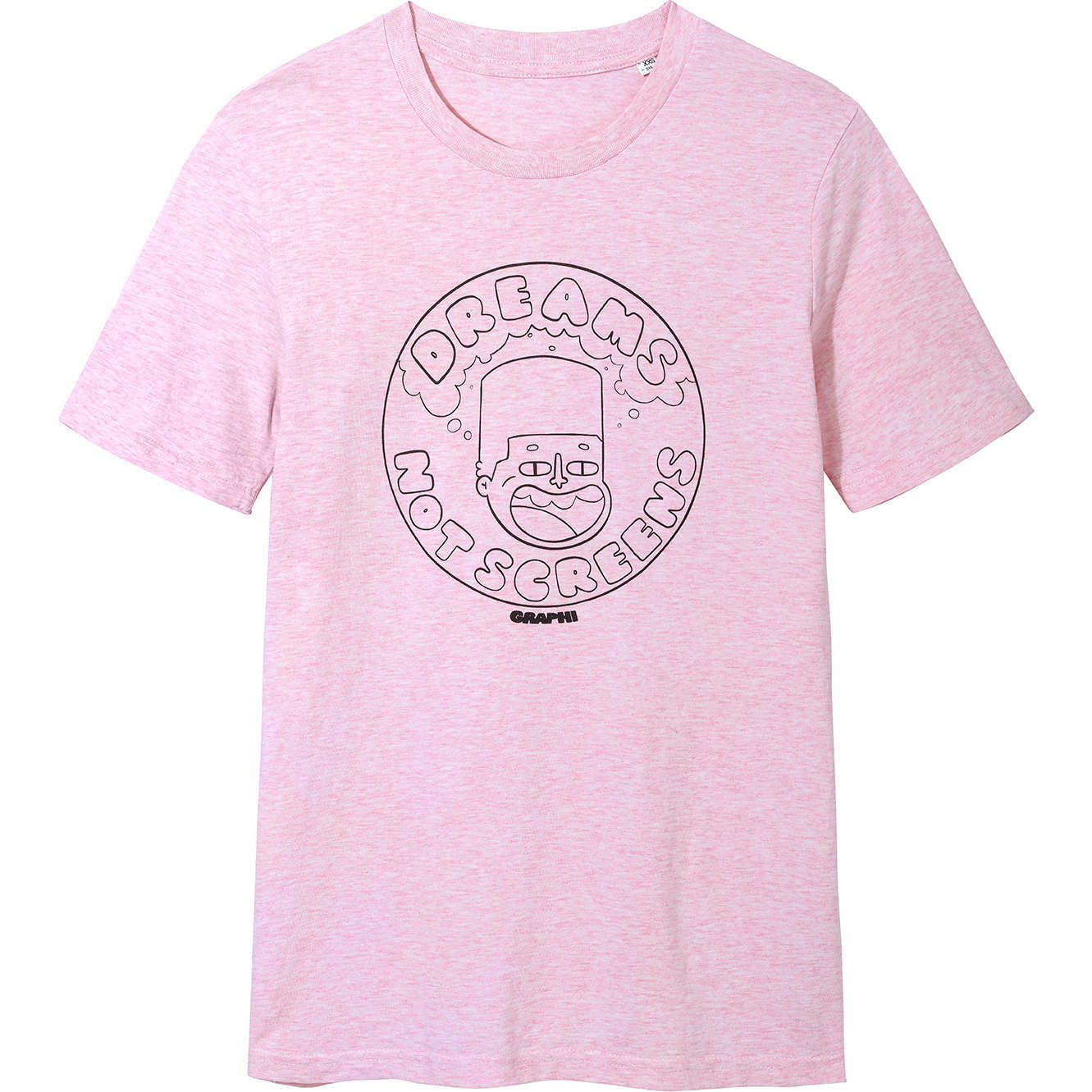 Dree Dreams Not Screens Graphic Tee, Pink Marl And Black - T-Shirts - 1
