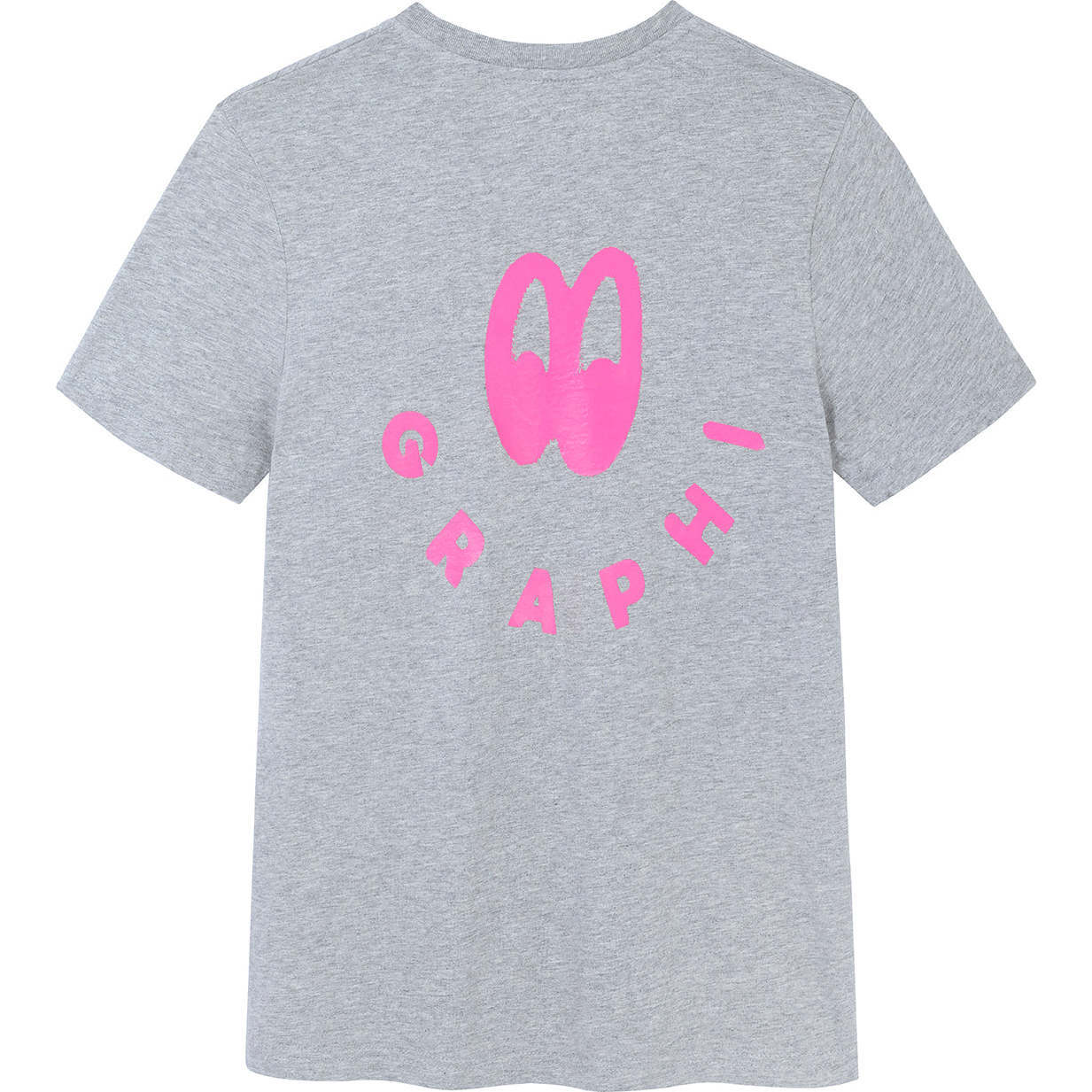 Elin Wide-Eyed Smile Tee, Grey Marl And Fluro Pink - T-Shirts - 1