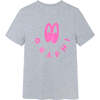 Elin Wide-Eyed Smile Tee, Grey Marl And Fluro Pink - T-Shirts - 1 - thumbnail
