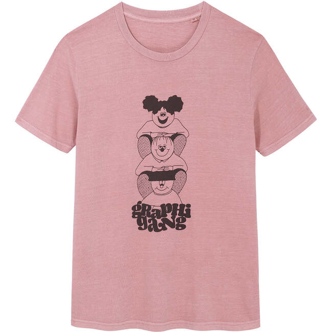 Delphie Friend-Stack Graphic Tee, Dusty Pink And Black - T-Shirts - 1