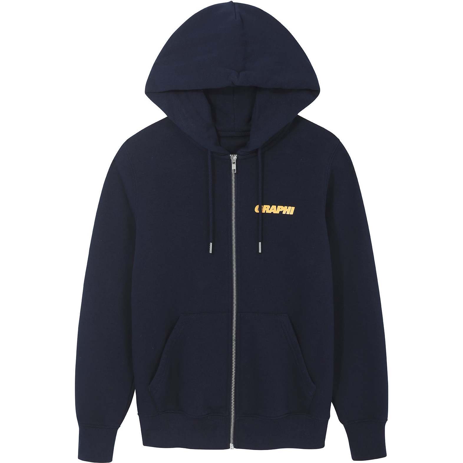 Malachy Zip-Through Hoodie With Logo, Navy Blue And Fluro Orange - Sweaters - 1
