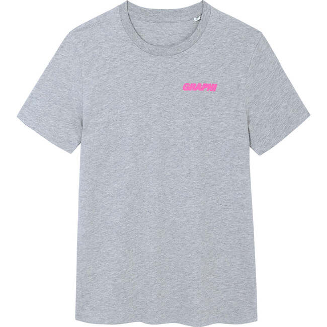 Elin Wide-Eyed Smile Tee, Grey Marl And Fluro Pink - T-Shirts - 2