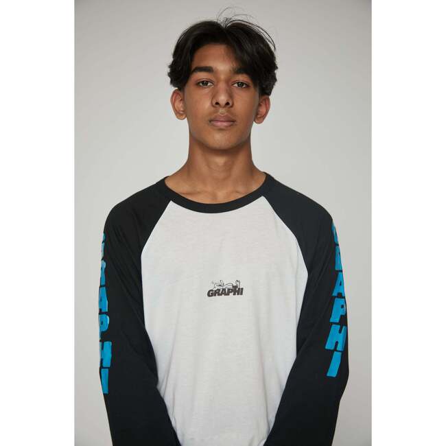 Eli Long Raglan Sleeve Tee With Logo, Black And Blue - T-Shirts - 2