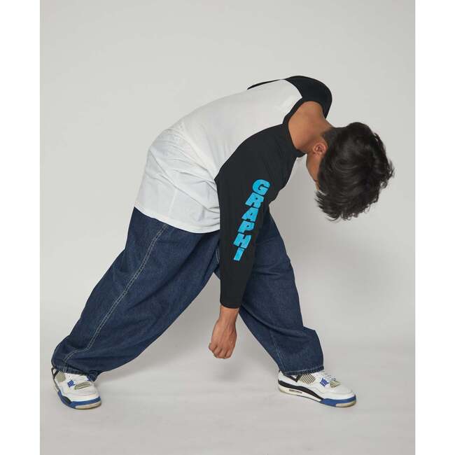 Eli Long Raglan Sleeve Tee With Logo, Black And Blue - T-Shirts - 3