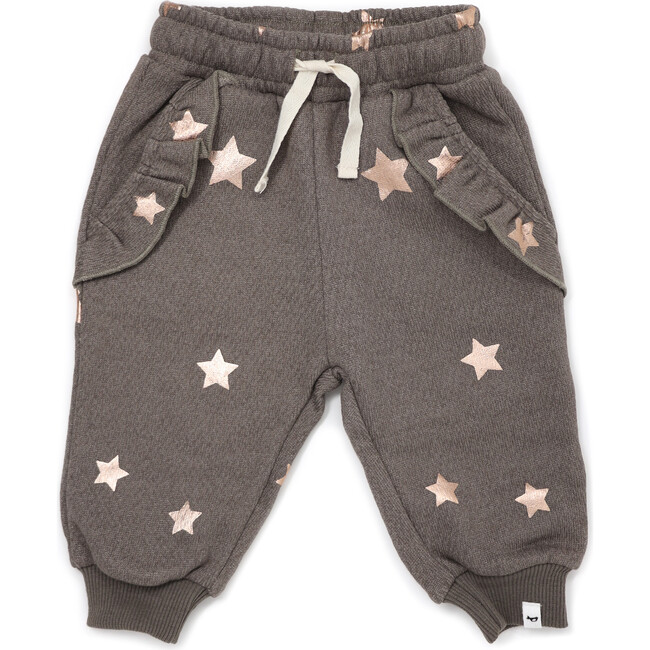 Star Print Ruffle Pocket Jogger, Bark And Rose Gold - Sweatpants - 1