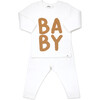 Stacked 'BABY' Knit Cable Two-Piece Set, Cream And Latte - Mixed Apparel Set - 1 - thumbnail