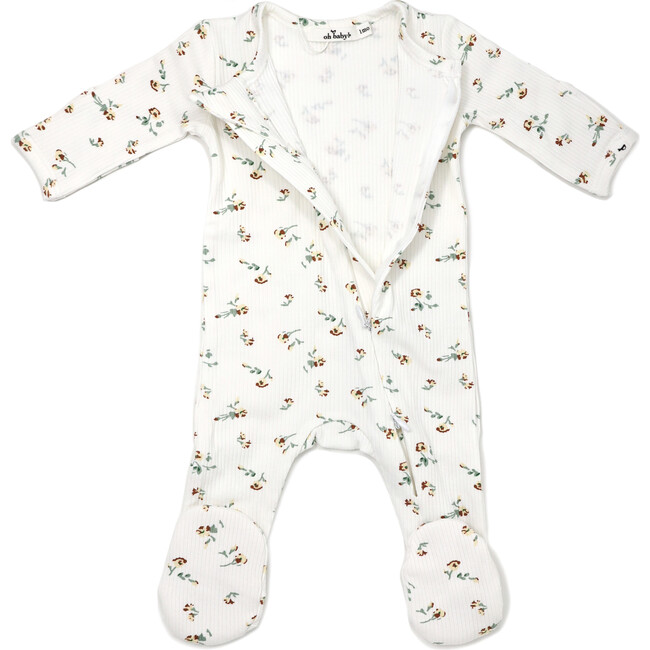 Double Knit Scattered Flowers 2-Way Zipper Footie, Cream - Bodysuits - 3