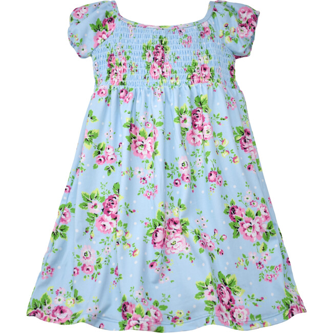 UPF 50+ Shelby Smocked Dress, Blue Country Floral