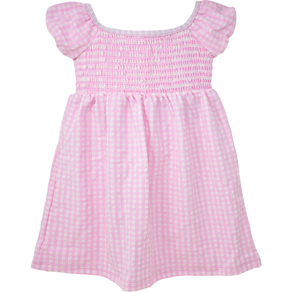 UPF 50+ Shelby Smocked Dress, Pink Gingham Seersucker - Flap Happy ...