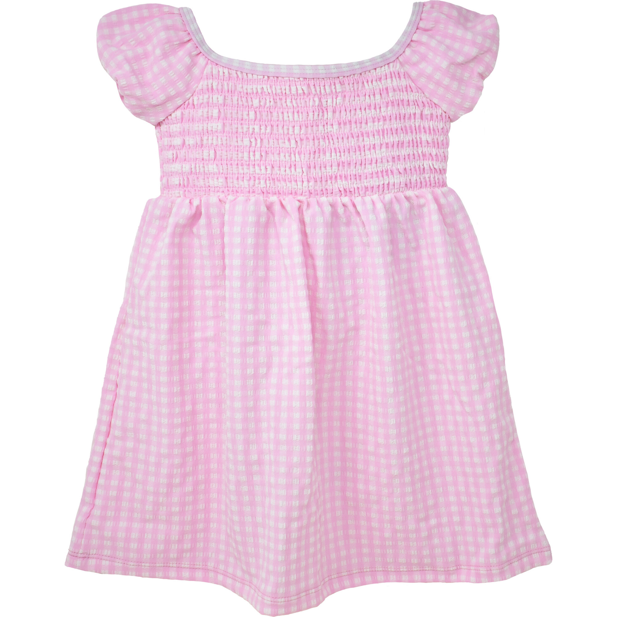 UPF 50+ Shelby Smocked Dress, Pink Gingham Seersucker - Dresses - 1