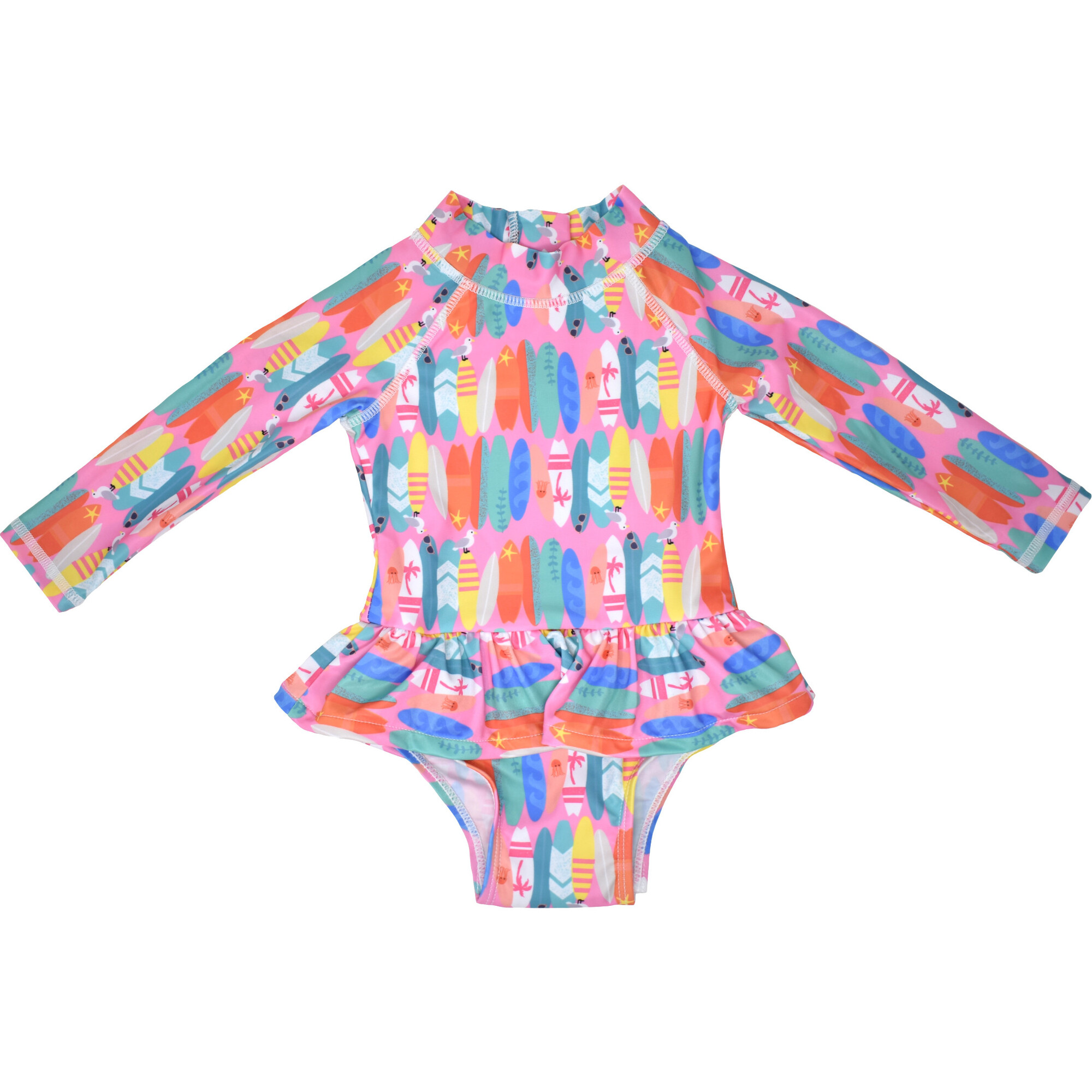 UPF 50+ Alissa Infant Ruffle Rash Guard Swimsuit, Pink Beach Boards - One Pieces - 1