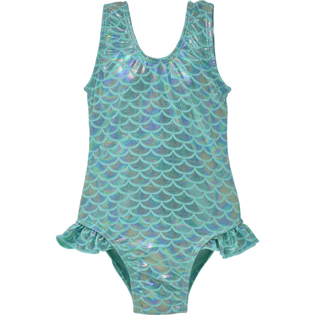 UPF 50+ Delaney Hip Ruffle Swimsuit, Fairy Tale Scales - One Pieces - 1