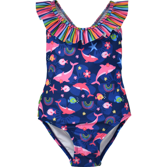 UPF 50+ Mindy Crossback Swimsuit, Dolphin Daydream - One Pieces - 1