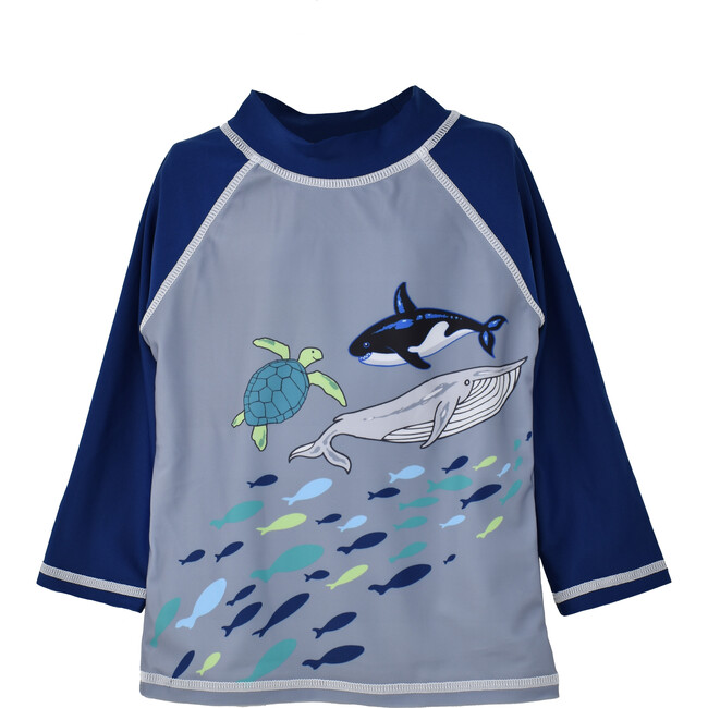 UPF 50+ Graphic Rash Guard Swim Top, Whale Wonder
