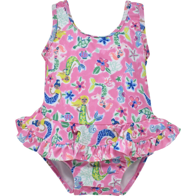 UPF 50+ Stella Infant Ruffle Swimsuit, Mystic Mermaids