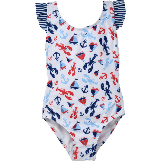 UPF 50+ Lili One-Piece Swimsuit With Ruffles And Bow, Sunday Sails