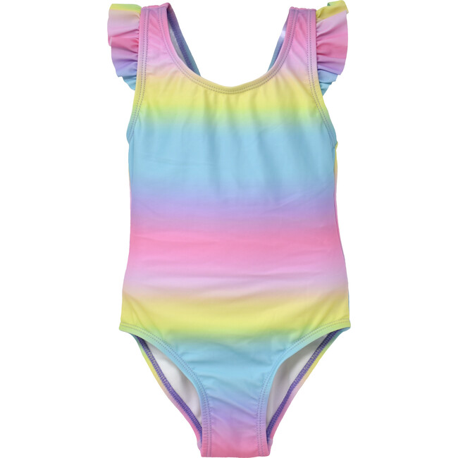 UPF 50+ Lili One-Piece Swimsuit With Ruffles And Bow, Rainbow Ombre ...