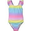 UPF 50+ Lili One-Piece Swimsuit With Ruffles And Bow, Rainbow Ombre - One Pieces - 1 - thumbnail